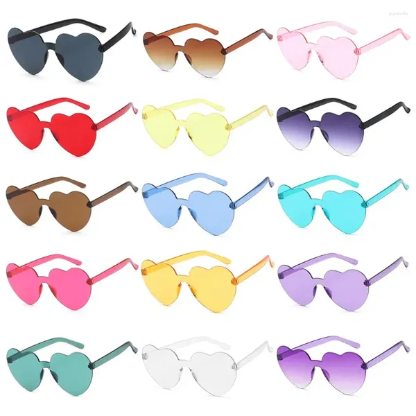 Lunettes de soleil Love Heart sans monture pour femmes, marque de styliste, tendance, transparentes, couleur bonbon