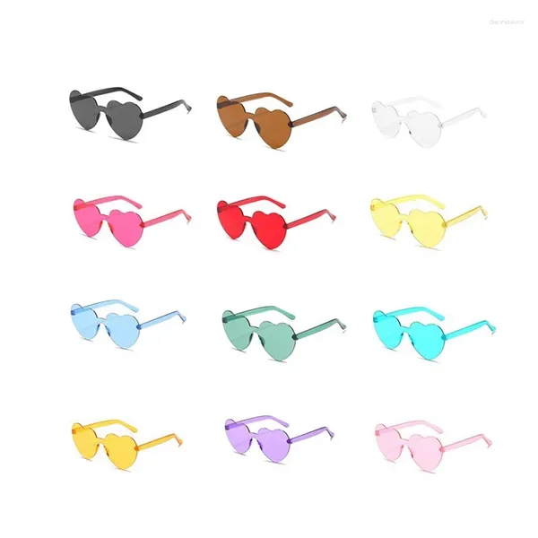 Lunettes de soleil Love Heart sans monture, teinte transparente, métal rétro, mode, nuances de couleur bonbon