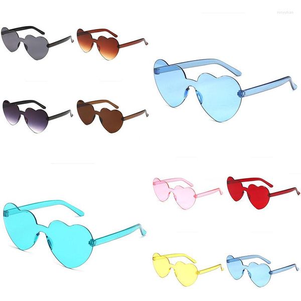 Gafas de sol Amor Forma de corazón Mujeres Marco sin montura Tinte Lente transparente Gafas de sol coloridas Mujer Rojo Rosa Amarillo Sombras Viajes 2023