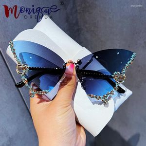 Gafas De Sol De lujo con diamantes De mariposa para mujer, marca Y2k, Vintage, sin montura, De gran tamaño, Gafas De Sol para mujer, Gafas De Sol