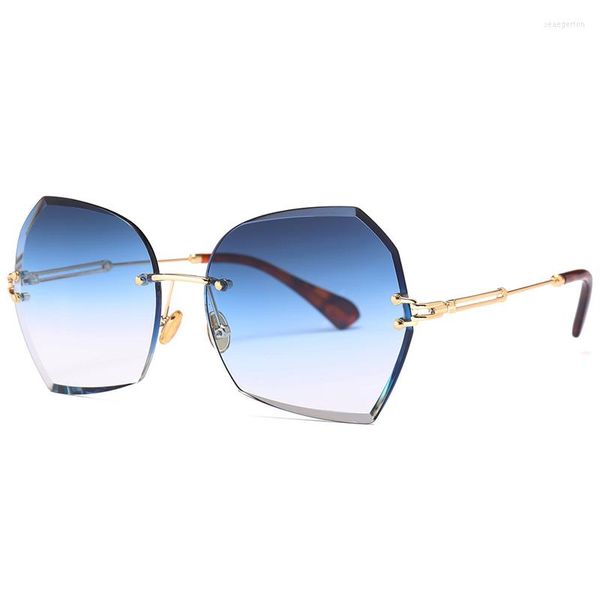 Gafas de sol de lujo con corte de diamante sin montura para mujeres y hombres 2023, gafas Retro para mujer, gafas de sol 18603DF