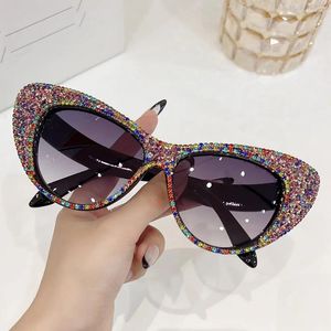 Lunettes de soleil Luxury Diamond Femmes surdimensionnées Cat Eye Lunets de fête de mode colorés Colorful Migned Gradient Lens Shades For Dames