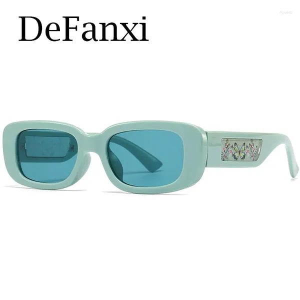 Gafas de sol cuadradas de lujo para mujer, anteojos de sol femeninos elegantes con montura pequeña y gradiente de marca de diseñador, elegantes, azules, 2024