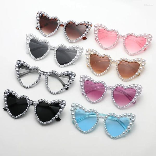 Lunettes de soleil Luxury Fine Shimmering Love Perle Sun Glasses Femmes Coeur Casual Bling Fashion Grand Frame UV400