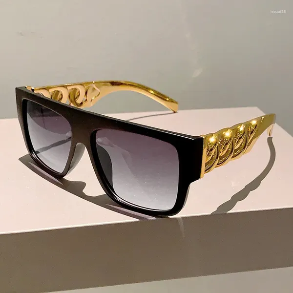 Lunettes de soleil Luxury Gold Chain Gath for Men Women's Vintage Grand Frame Sun Glasses Fashion Marque Shades Femmes Femmes UV400