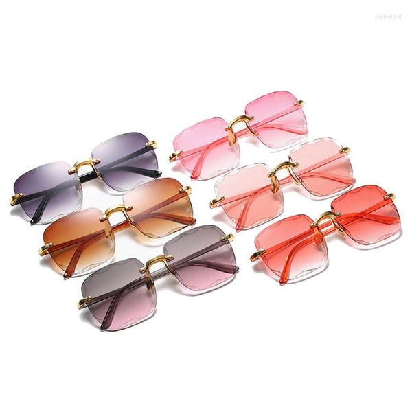 Gafas de sol de lujo de alta calidad para mujer, gafas de sol cuadradas sin montura de diseñador de marca, gafas de sol Vintage, gafas de plástico rosa para mujer