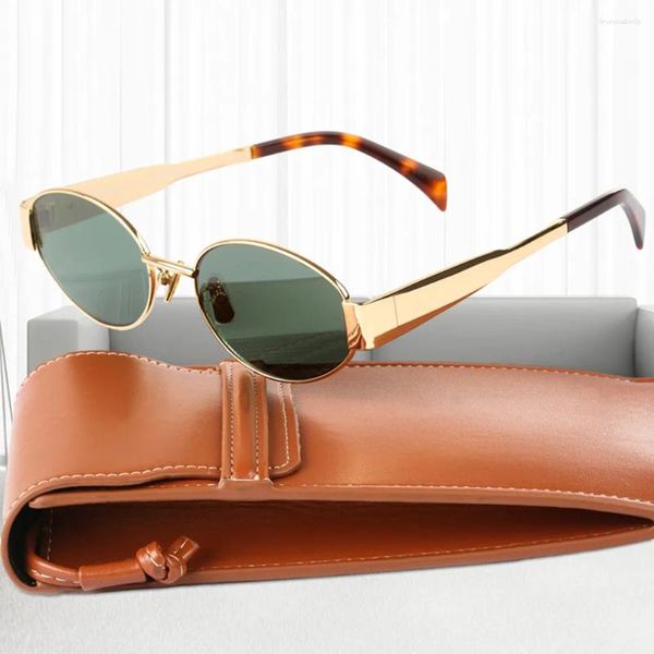 Gafas de sol Luxury Oval Women Small Metal Marco Sezass para el diseñador de marca estética masculina Summer Ladies Sun Glasses UV400