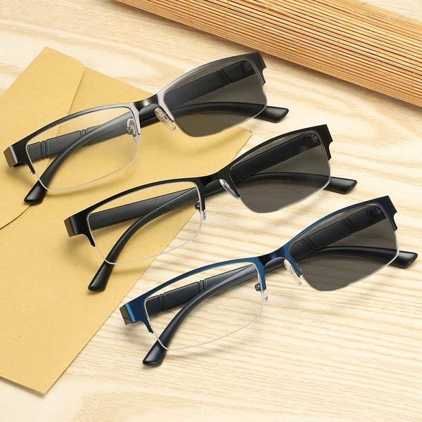 Lunettes de soleil de luxe Pochromic pour hommes, demi-monture en métal, lunettes de Prescription classiques pour l'extérieur, lunettes intelligentes à couleur changeante