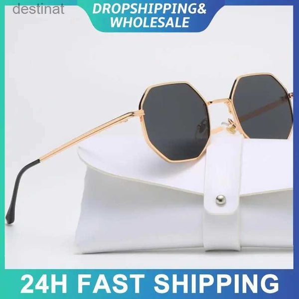 Gafas de sol de lujo polígono gafas de sol mujer hombre moda versátil sin montura vintage clásico retro metal octágono marco gafas señoras EyewearL231219