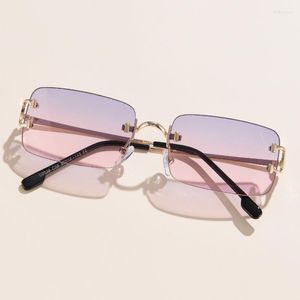 Zonnebril Luxe Randloze Voor Vrouwen Vintage Kleine Vierkante Zonnebril Mannen Merk Ontwerp Rijden Shades Eyewear UV400 Bescherming