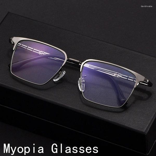Gafas de sol Gafas de miopía de titanio de lujo Hombres Mujeres Bloqueo de luz azul Aleación Gafas miopes Medio marco Menos gafas de dioptrías