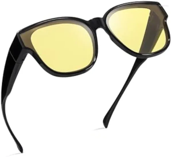 Lunettes de soleil LVIOE Fit Over Vision nocturne Lunettes de conduite pour femmes Anti-éblouissement Verres jaunes polarisés Porter LN8001