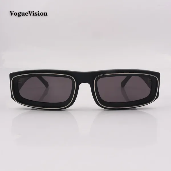 Gafas de sol rectángulo de marco de acetato negro mate para mujeres lentes grises de lente gris o gafas protectoras unisex