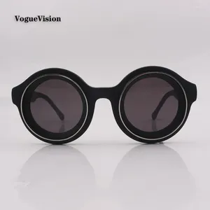 Lunettes de soleil mat noir acétate cadre rond homme femmes mode rétro punk pour unisexe extérieur UV lunettes de protection