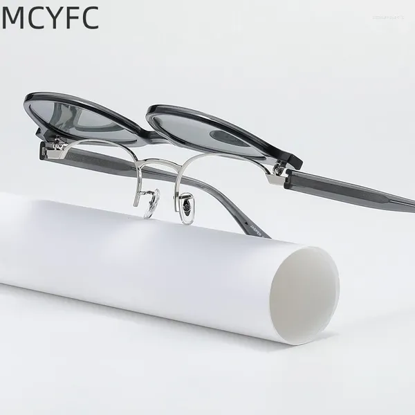 Gafas de sol MCYFC Acetato Metal para mujer Clip ovalado Cubierta Gafas de sol Hombres Negro Verde y té Gafas antirreflectantes