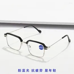 Lunettes de soleil hommes Anti bleu presbyte lunettes noir argent métal cadre Fatigue lecture confortable personnes âgées lunettes Gafas