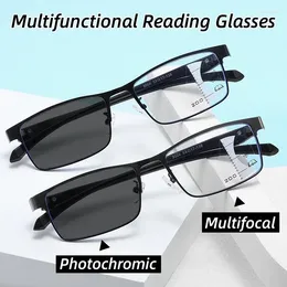 Lunettes de soleil hommes affaires progressives multifocales presbytie lunettes mode couleur changeante lunettes de lecture femmes UV400 lunettes de vue lointaine