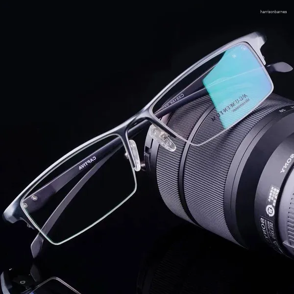 Gafas de sol de los hombres anti-azul luz medio marco con grados miopía gafas moda simple negocio liso