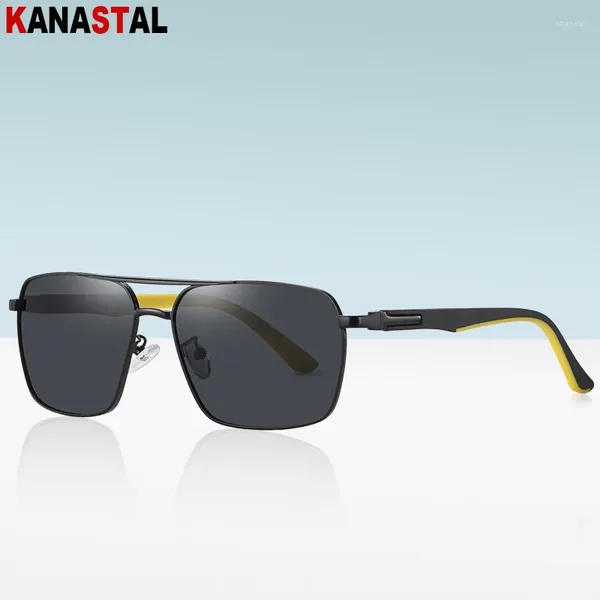 Gafas de sol polarizadas UV400 antideslumbrantes para hombre, gafas de sol masculinas de doble haz, montura de gafas de Metal, gafas para conducir y pescar