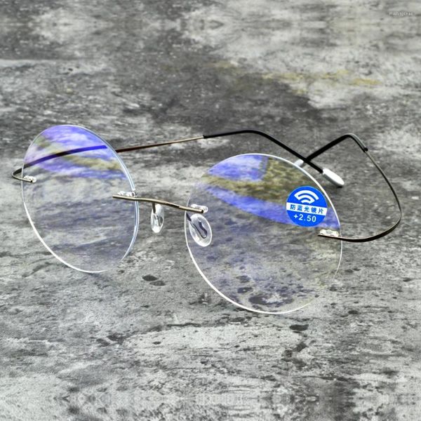 Gafas de sol Hombres Mujeres Bloqueo de luz azul Ultraligero Sin montura Redondo Portátil Sin marco Gafas de lectura 0,75 1 1,25 1,5 1,75 a 4