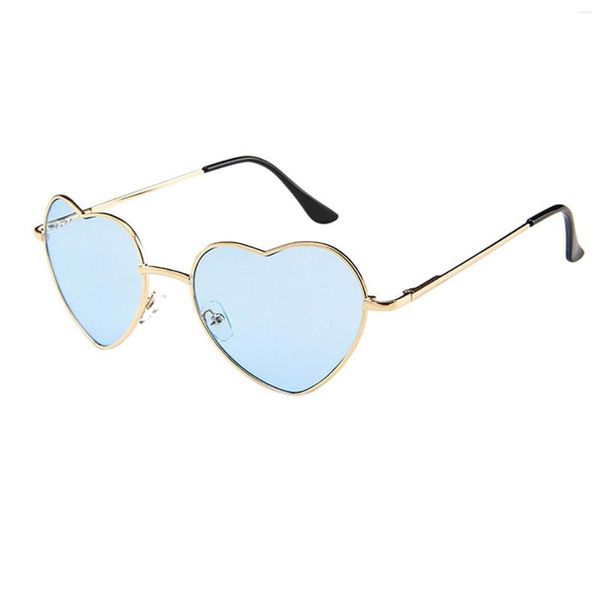 Gafas de sol masculinos marco de metal de mujer dama azul de lámpara de diseño de gafas de gafas de corazón amor yeblas de oro