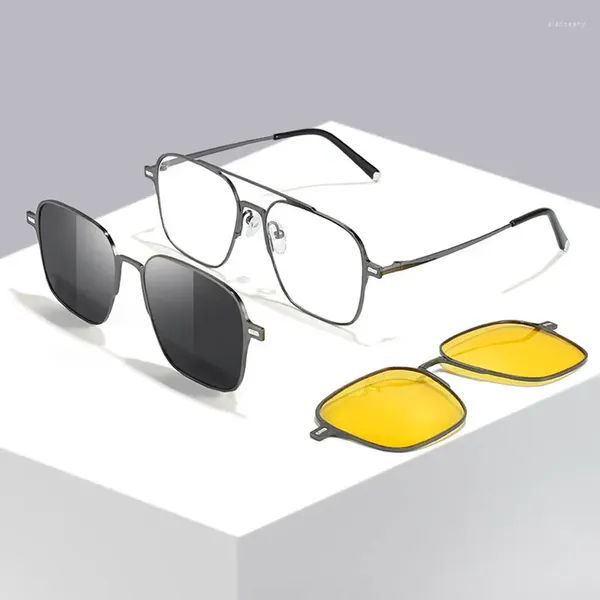 Gafas de sol Metal 3 en 1 Clip magnético en gafas Visión nocturna Anti luz azul con gafas polarizadas UV400