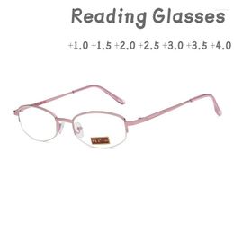 Lunettes de soleil en alliage métallique demi-monture lunettes de lecture rétro Anti-fatigue haute qualité violet presbyte pour femmes dioptrie 1.0 à 4.0