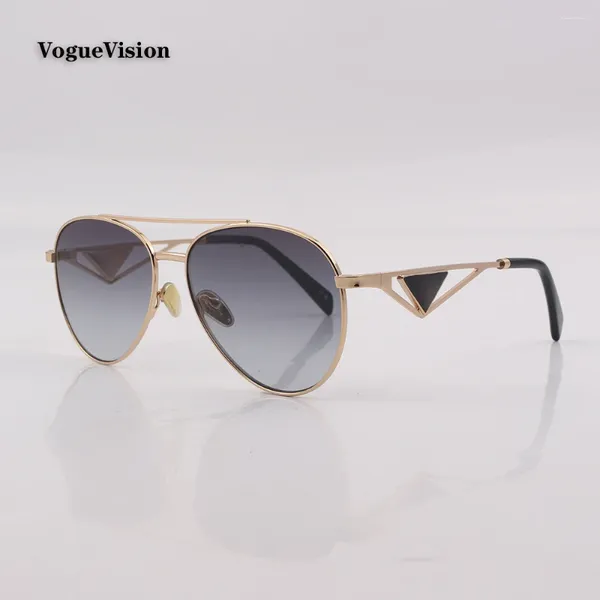 Gafas de sol Metal Doble Bar Frame Pilot para hombre Mujeres Lentes Fashion Eyewear UV400 Side Triangle Decoración unisex