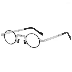 Lunettes de soleil métal pliable lunettes de lecture hommes Anti-lumière bleue Portable presbytie lunettes cadre refroidissement avec étui 1.0 à 4.0