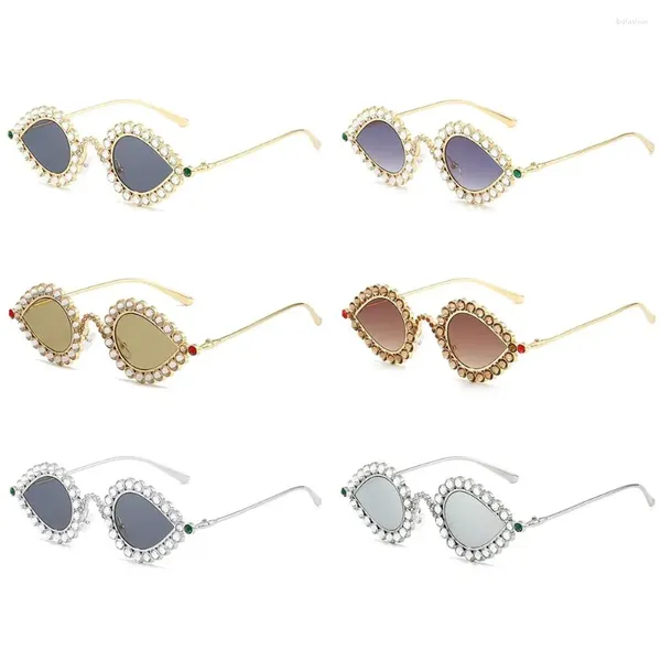 Gafas de sol Marco de metal Rhinestone Retro UV400 Ojo de gato Y2K Sombras Bling Eyewear para fiesta