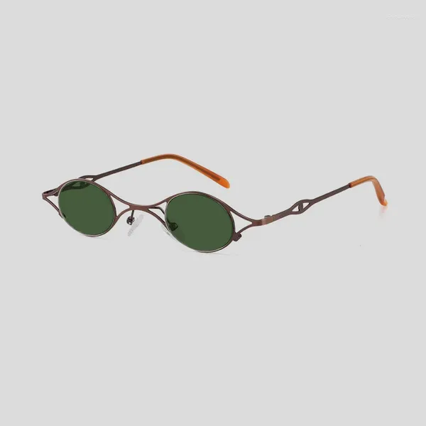 Gafas de sol Metal Retro Óvalo de tamaño pequeño con lentes antirreflectantes marrón verde oscuro y gris Vidrio de color vintage