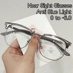 Lunettes de soleil Visage rond en métal près des lunettes de vue masculines anti-bleu Lumière Myopie Eyeglasse Half-Frame Optical Business Courtettes