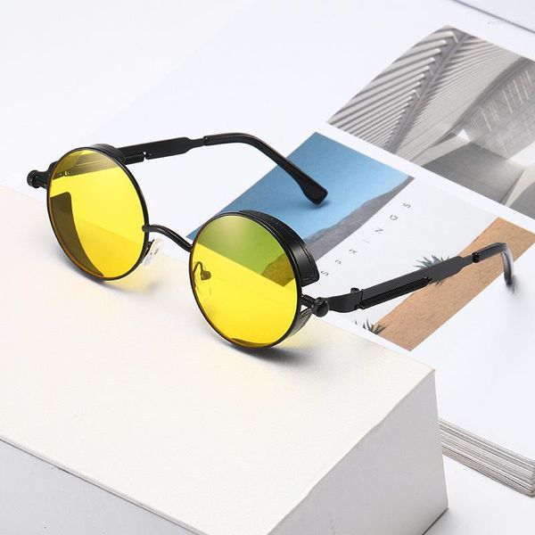 Lunettes de soleil métal Steam Punk Style lunettes de soleil Steampunk mode hommes rétro rond marque Design miroir lentille luxe lunettes UV400