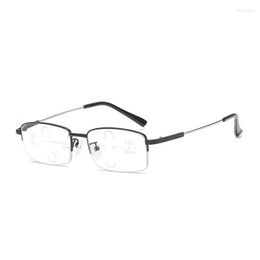 Lunettes de soleil métal titane progressif multifocal lunettes de lecture hommes femmes Anti lumière bleue presbyte demi-monture haute qualité