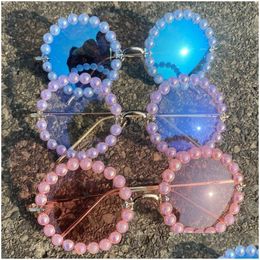 Gafas de sol Mincl Luxury Fine Shimmering Pearl Round Womens Cute Fashion Trendy Bling Diamond Rimless Eyewear Nx Drop Delivery Dhgarden Dhs51