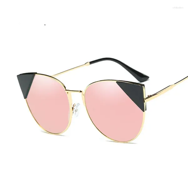 Lunettes de soleil miroir des femmes roses de la marque cool créateur verres de soleil Cat Eye for Beach Summer mignon cateye drop