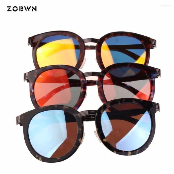 Gafas de sol mezcladas al por mayor redondas para mujer, gafas de sol azules con película dorada, gafas con montura para mujer, protección antirreflejos para mujer Uv400