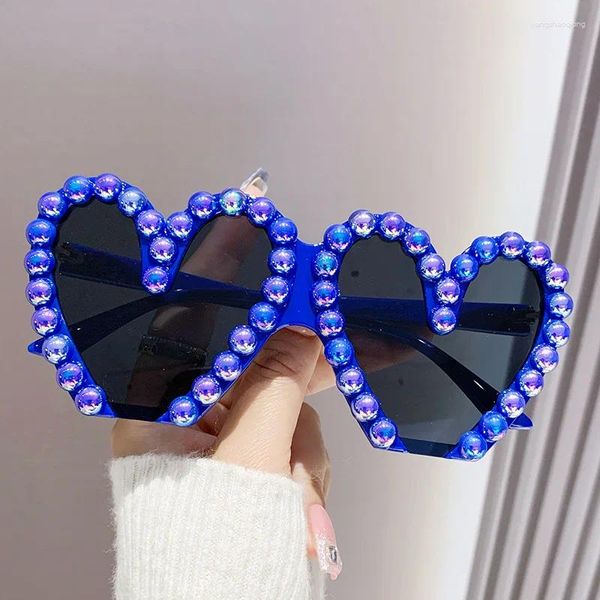 Lunettes de soleil Mosengkw 2023 INS coloré demi-cadre perle coeur drôle fête mode lunettes