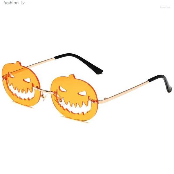 Lunettes de soleil Mosengkw Forme de citrouille sans monture Femmes Hommes Alliage Couleur Bonbon Punk Halloween Lunettes