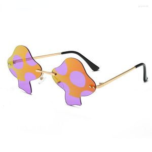 Zonnebril Paddestoel Dames 2023 Nieuwste Retro Stoomvorm Randloze Bril Mode Prom Feestbrillen
