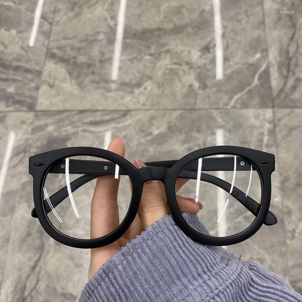 Gafas de sol Gafas de miopía Marco Negro Grueso Mujer Gran lente plana Cara redonda que muestra una complexión delgada