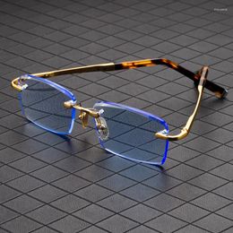 Lunettes de soleil cristal naturel pierre homme bleu verre lunettes de soleil femme Vintage acétate luxe sans monture haut de gamme lunettes anti-rayures