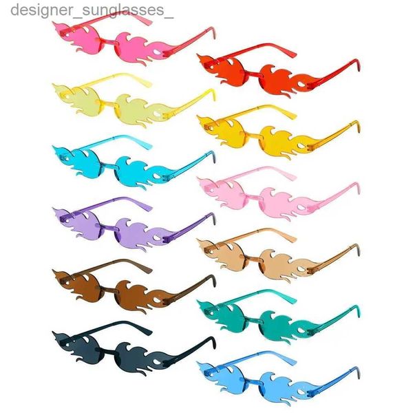 Lunettes de soleil NOUVEAU Fshion Fire Flame lunettes de soleil pour femmes Tren lunettes de soleil sans monture nouveauté PC cadre UV400 lunettes de soleil fête Cosplay lunettes L231114