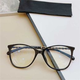 Lunettes de soleil Nouveau haute qualité petit parfum lunettes CH3408 chaîne de tissage en peau d'agneau noir Anti bleu pour monture de lunettes de myopie ultra légère