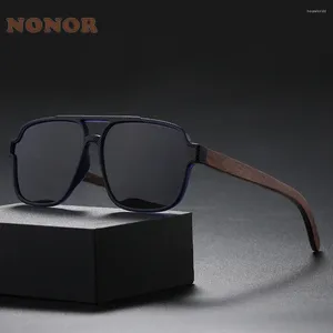 Lunettes de soleil NONOR polarisées pour hommes Cadre de lunettes en bois de bambou UV400 Protection ultraviolette