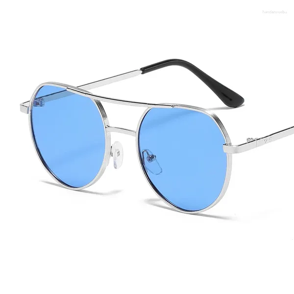 Gafas de sol Color del océano Marco redondo Doble haz para hombres Mujeres Simple Elegante Gradiente Protección UV Gafas de sol Gafas unisex