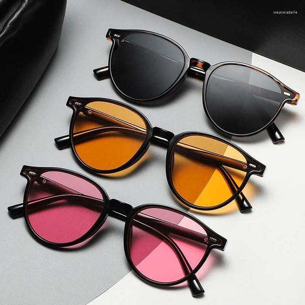 Lunettes de soleil océan lentilles rondes hommes femmes mode vintage haute qualité marque designer rivet lunettes de soleil hanche noir rose ombre