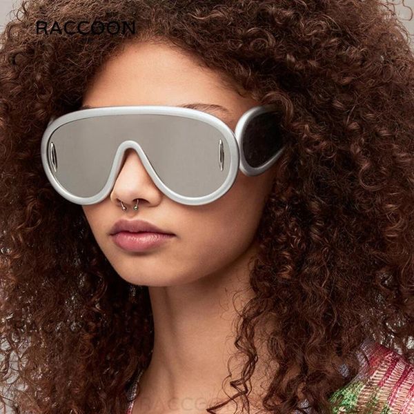 Lunettes de soleil One Piece Steampunk Femmes Hommes Vintage Fashion Sun Vint surdimension Les lunettes Punk Goggles Big Frame Silver Shades