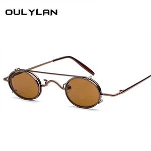 Zonnebril Oulylan Kleine Ronde STEAMPUNK Zonnebril voor Mannen Retro Vintage Metal Punk Clip op Zonnebril Mannelijke Gift Kleine Ovale Eyewear UV400J230301