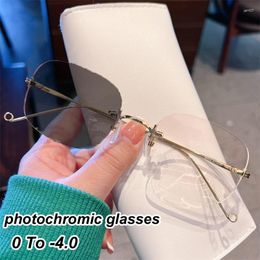 Zonnebril Outdoor Dames Pochromic Bijziendheid Bril Ultralicht Randloos Kort zicht Afgewerkt Optisch Near Eyewear Dioptrie